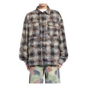 Gebogen Logo Check Shirt Grijs Palm Angels , Multicolor , Heren