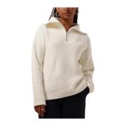 Off White Knit Half Zip Sweater Selected Femme , Beige , Dames