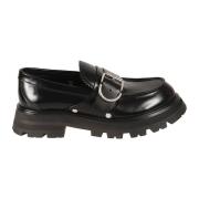 Zwarte leren platte schoenen Alexander McQueen , Black , Heren