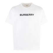 Geribbelde Katoenen Crew-Neck T-shirt Burberry , White , Heren