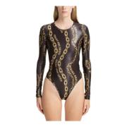 Abstract Multicolor Logo Bodysuit Versace Jeans Couture , Black , Dame...