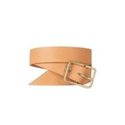 Fijne Leren Riem met Metalen Rechthoekige Gesp Bleu de Chauffe , Beige...