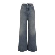 Gewassen Denim Wide Leg Jeans Loewe , Blue , Heren