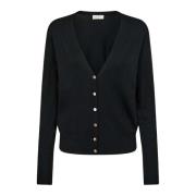 Feminine Cardigan met V-Hals en Gouden Knopen Freequent , Black , Dame...