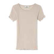 Krøllede Kanter T-Shirt Oatmeal Melange Mads Nørgaard , Beige , Dames