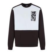 Zwart en wit crewneck sweatshirt met logo Emporio Armani EA7 , Multico...