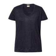 Linnen Deep V-Neck T-Shirt Massimo Alba , Blue , Dames