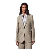 Pinstriped Linen Jacket Massimo Alba , Beige , Dames