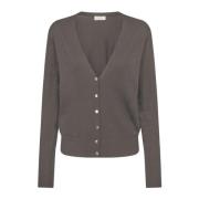 Feminine Cardigan met V-Hals en Gouden Knopen Freequent , Gray , Dames