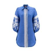 Geborduurde Linnen Blouse Ermanno Scervino , Blue , Dames