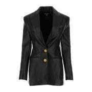 Stijlvolle Zwarte Leren Blazer Balmain , Black , Dames