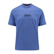 Blauw Katoenen Crew-Neck T-Shirt Ermenegildo Zegna , Blue , Heren