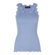 Blauwe Hemel Zijden Top met Kantafwerking Rosemunde , Blue , Dames