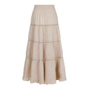 Voile Rok met Kant Details Neo Noir , Beige , Dames