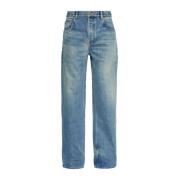 Blauwe Gewassen Denim Straight Leg Jeans Saint Laurent , Blue , Heren