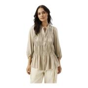 Vikky Shirt Blouse met Ruchedetails IN Front , Beige , Dames