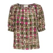 Smock Blouse Deep Depths Checked Cream , Multicolor , Dames