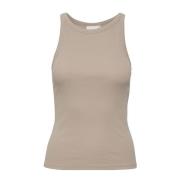 Geribbelde Slim Fit Top Gestuz , Beige , Dames