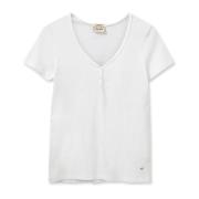 Basic Tee Top met V-hals en knopen MOS Mosh , White , Dames