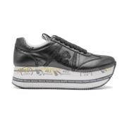 Zwarte Leren Krokodil-Effect Sneakers Premiata , Black , Dames