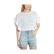 Ruffled Cropped Knit Sweater IRO , White , Dames