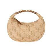 Rafia Hobo Tas met Metalen Klem Elisabetta Franchi , Beige , Dames