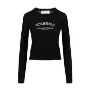 Logo Crew-neck Wollen Trui Iceberg , Black , Dames