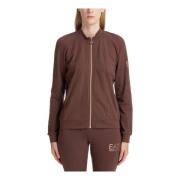 Effen Sweatshirt met Rits en Logo Emporio Armani EA7 , Brown , Dames