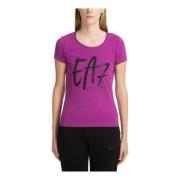 Gestreept Logo Strass T-shirt Emporio Armani EA7 , Purple , Dames