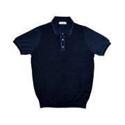 Blauwe Crepe Korte Mouw Polo Shirt Ferrante , Blue , Heren