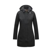 Drielaagse Jas met Capuchon en Rits K-Way , Black , Dames