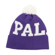 Paarse en witte Logo Pom Pom Beanie Palm Angels , Purple , Dames