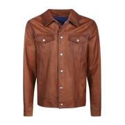 Denim Jacket Leather Ss24 Eleventy , Brown , Heren