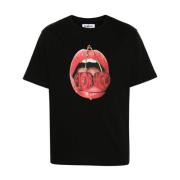 Zwart Mond Logo Print T-shirt Fiorucci , Black , Heren