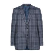 Geruite Wol Zijde Blazer Canali , Blue , Heren