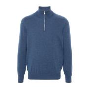 Kasjmier Cerulean Sweater Half-Zip Lange Mouw Brunello Cucinelli , Blu...