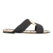 Raffia Square Toeline Slides Castañer , Black , Dames