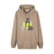 Katoenen hoodie met voorprint Msgm , Beige , Dames