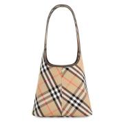 Check Schoudertas met Leren Details Burberry , Beige , Dames