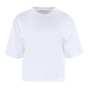 Geribbelde Crew-Neck Katoenen T-Shirt Vince , White , Dames