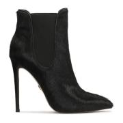 Zwarte Leren Booties met Natuurlijke Borstel Kazar , Black , Dames