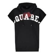 Maxi Print Katoenen Mouwloze Hoodie Dsquared2 , Black , Heren