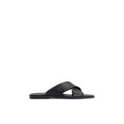 Zwarte Leren Casual Slides Kazar , Black , Heren