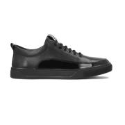 Zwarte Leren Sneakers met Elegante Inzetstukken Kazar , Black , Heren