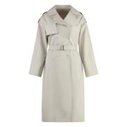 Katoenen Trenchcoat met Leren Details Yves Salomon , Beige , Dames