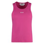 Geribbeld Katoenen Tanktop Msgm , Pink , Dames