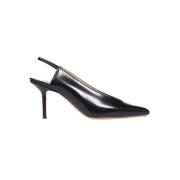 Militaire Knoop Leren Slingback Pumps Francesco Russo , Black , Dames