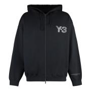 Contrasterend Logo Volledige Rits Hoodie Y-3 , Black , Heren