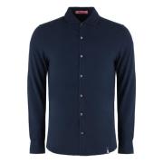 Katoenen Piqué Shirt Afgeronde Zoom Drumohr , Blue , Heren