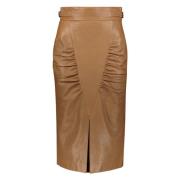 Elegante Midi Rok met Zijplooien Gucci , Brown , Dames